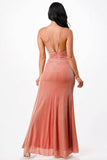 La Scala Sparkling Mermaid Knit Jacquard Side Gather Spaghetti Straps Gown - Rosa Apparel