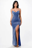 La Scala Sparkling Mermaid Knit Jacquard Side Gather Spaghetti Straps Gown - Rosa Apparel