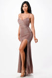 La Scala Sparkling Mermaid Knit Jacquard Side Gather Spaghetti Straps Gown - Rosa Apparel