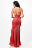 La Scala Sparkling Mermaid Knit Jacquard Side Gather Spaghetti Straps Gown - Rosa Apparel