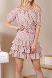 Lilou Tierd Floral Shirred Waist Layered Ruffle Hem Skirt - Rosa Apparel