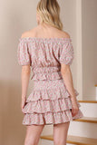 Lilou Tierd Floral Shirred Waist Layered Ruffle Hem Skirt - Rosa Apparel