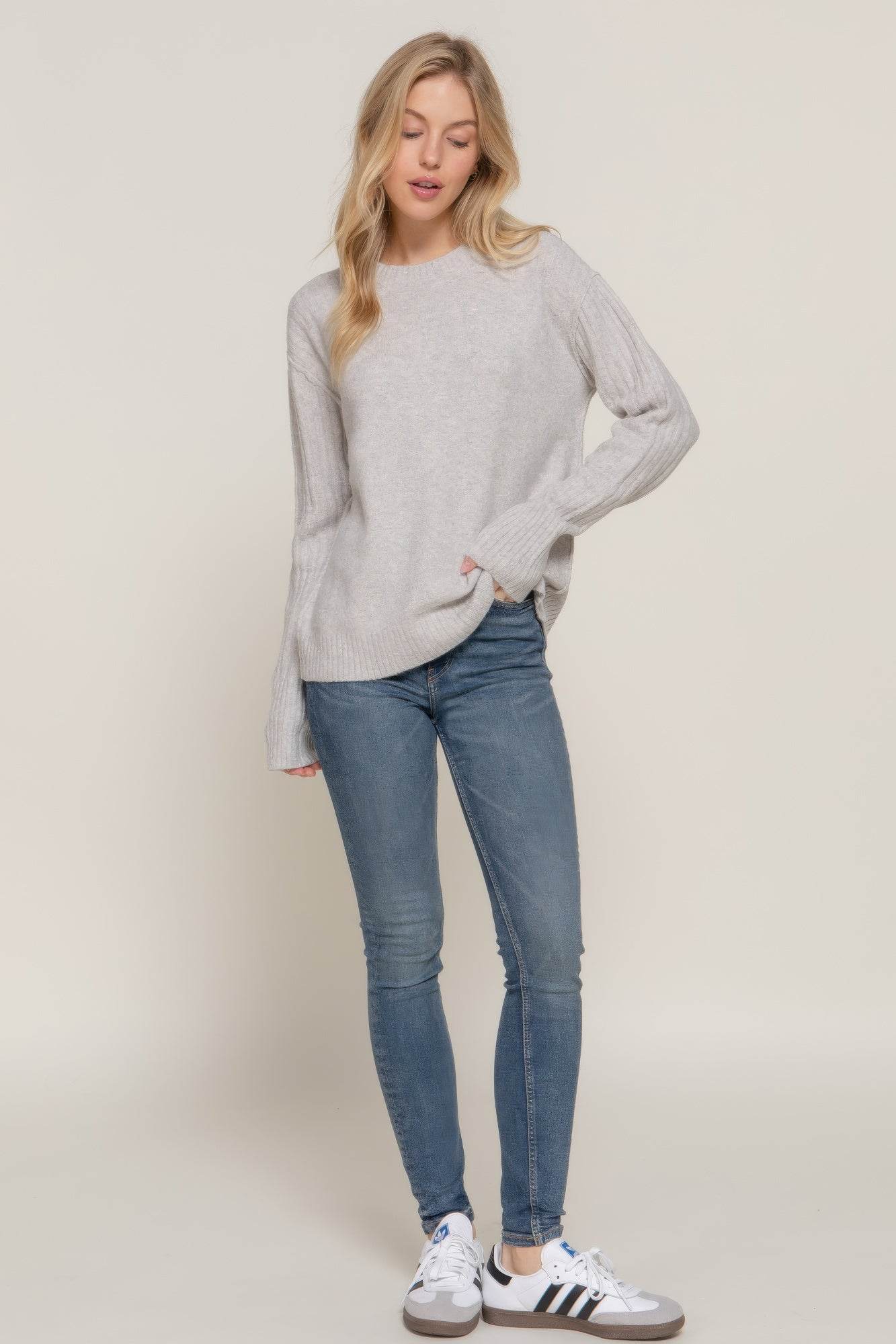 Long Sleeve Mock Neck Raised Seam Sweater - Rosa Apparel