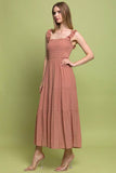 Love Tree Smocked Bodice Square Neck Sleeveless Maxi Dress - Rosa Apparel