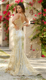 Lyra Gown - Gold Mist - FITTED FLORAL GLITTER PRINT CORSET GOWN