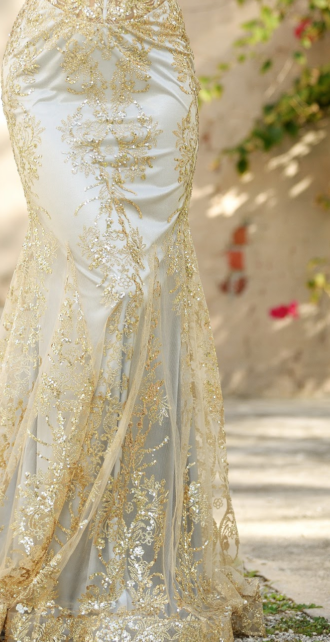 Lyra Gold Mist Glitter Corset Mermaid Gown Rosa Apparel Lyra Gold Mist Glitter Corset Mermaid Gown Rosa Apparel