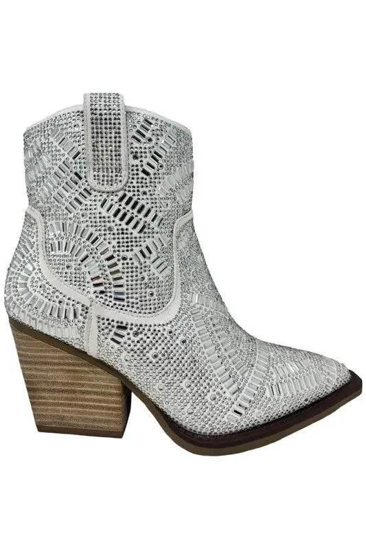 MAZE-RHINESTONE,Western Synthetic Leather Boots - Rosa Apparel