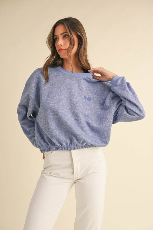 Mable Round Neck Letter Embroidery Crop Sweatshirt - Rosa Apparel