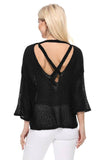 Mak Open Back Sheer Batwing Sleeve Stretch Knit Top - Rosa Apparel