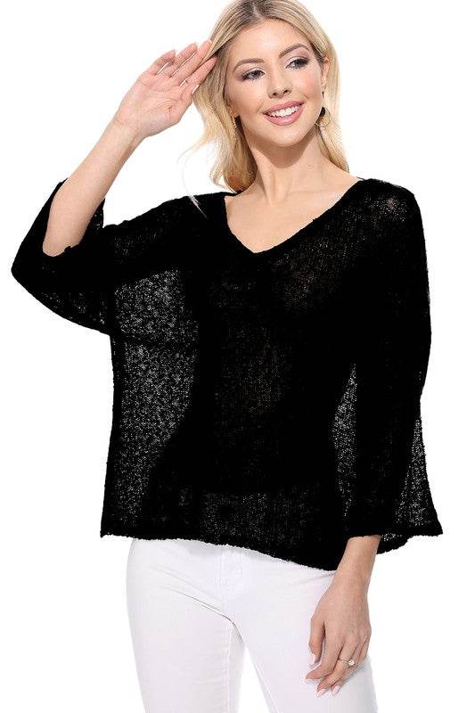 Mak Open Back Sheer Batwing Sleeve Stretch Knit Top - Rosa Apparel