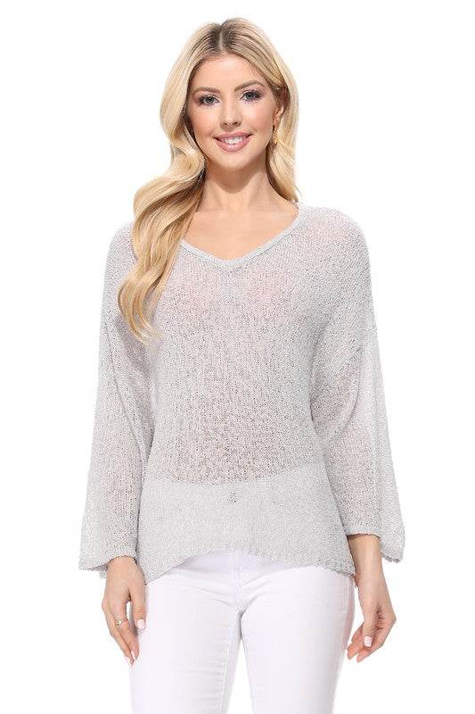 Mak Open Back Sheer Batwing Sleeve Stretch Knit Top - Rosa Apparel