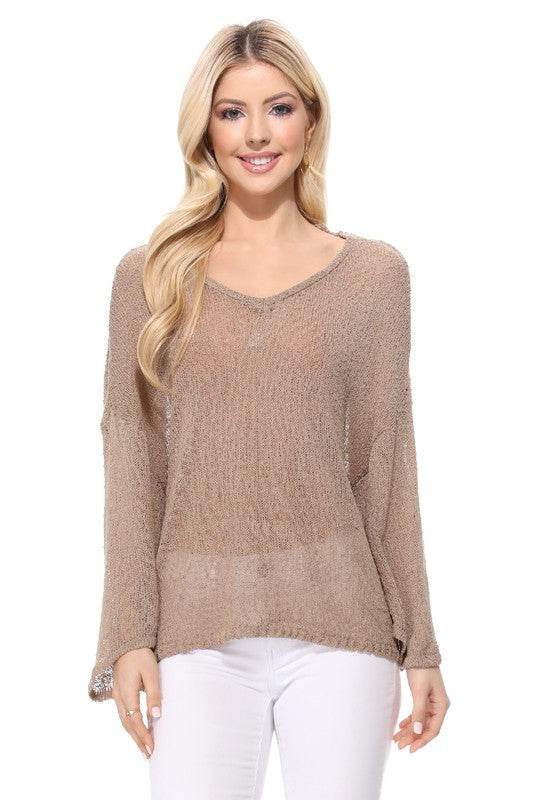 Mak Open Back Sheer Batwing Sleeve Stretch Knit Top - Rosa Apparel