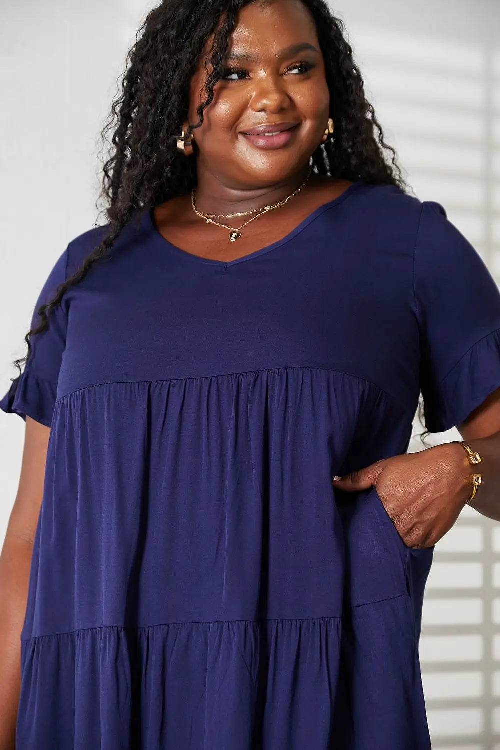 Mandy V-Neck Flounce Sleeve Tiered Dress - Rosa Apparel