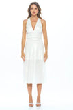Metallic Solid Deep V Neck Lined Dress with Slit - Rosa Apparel
