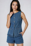 Miss Sparkling Denim Two Piece Shorts Set Vest Top