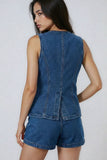 Miss Sparkling Denim Two Piece Shorts Set Vest Top