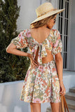 Miss Sparkling Floral Smocked Tie Front Mini Dress
