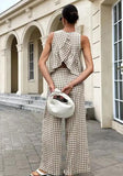 Miss Sparkling Gingham Ruffle Back Wide Leg Pants Set