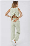 Miss Sparkling Gingham Ruffle Back Wide Leg Pants Set