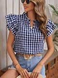 Miss Sparkling Gingham Ruffle Sleeve Blouse