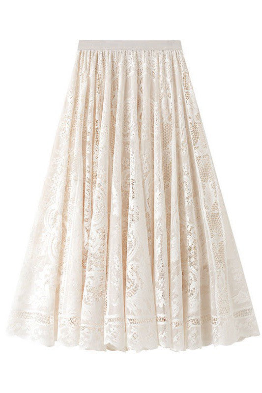 Miss Sparkling Lace Pleated Chiffon Midi Skirt