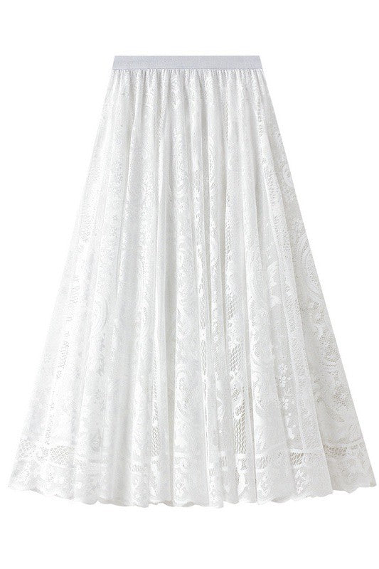 Miss Sparkling Lace Pleated Chiffon Midi Skirt