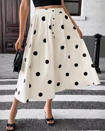 Miss Sparkling Polka Dot High Waist Midi Skirt