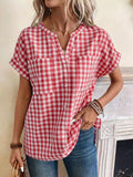 Miss Sparkling Red Gingham Button Front Shirt Top