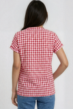 Miss Sparkling Red Gingham Button Front Shirt Top