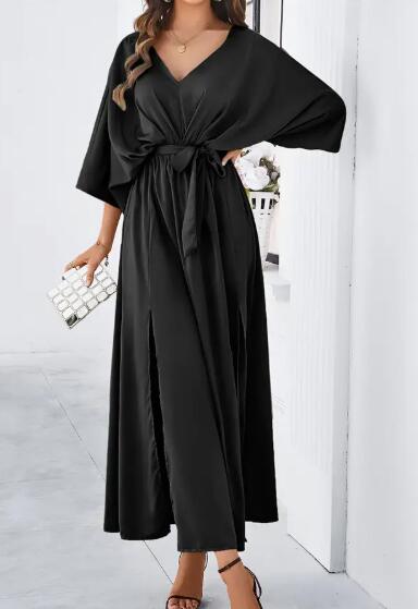 Miss Sparkling Satin Tie Waist Kimono Maxi Dress