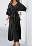 Miss Sparkling Satin Tie Waist Kimono Maxi Dress
