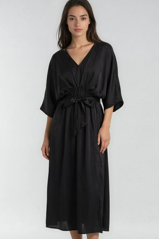 Miss Sparkling Satin Tie Waist Kimono Maxi Dress