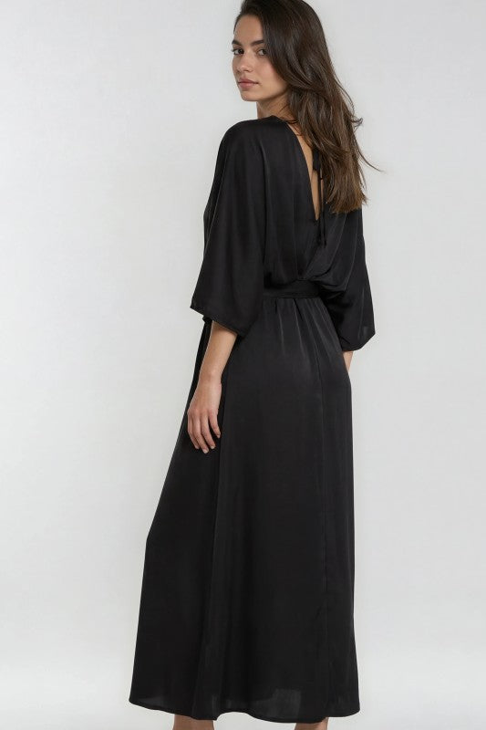 Miss Sparkling Satin Tie Waist Kimono Maxi Dress