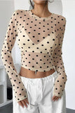 Miss Sparkling Sheer Polka Dot Mesh Cropped Top