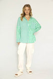 Miss Sparkling Elegant Plaid Button Up Long Sleeves V-Neck Blouse - Rosa Apparel