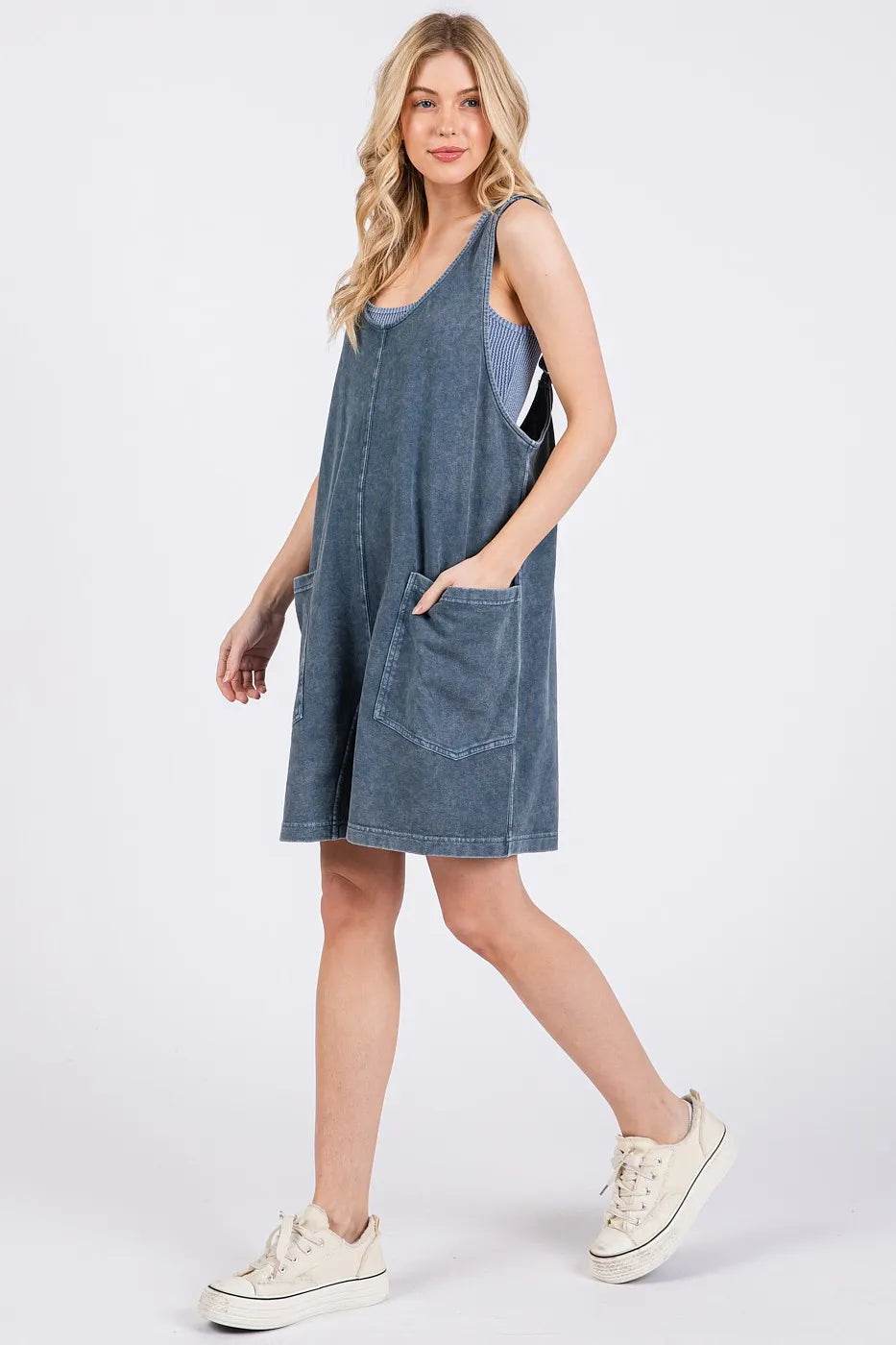 Mittoshop Low Scoop Neck Tank Washed French Terry Romper - Rosa Apparel