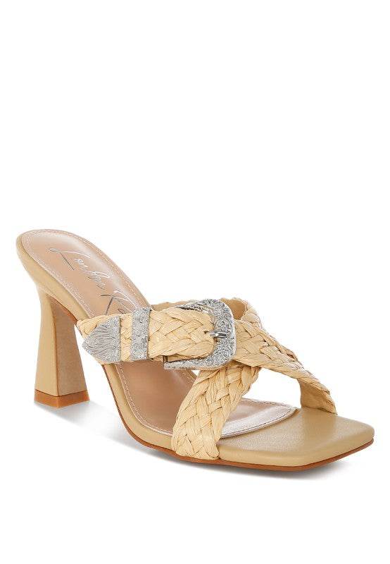Nimaya Braided Criss-Cross Strap Sandals – Women’s High Block Heel Sandals by Rosa Apparel - Rosa Apparel