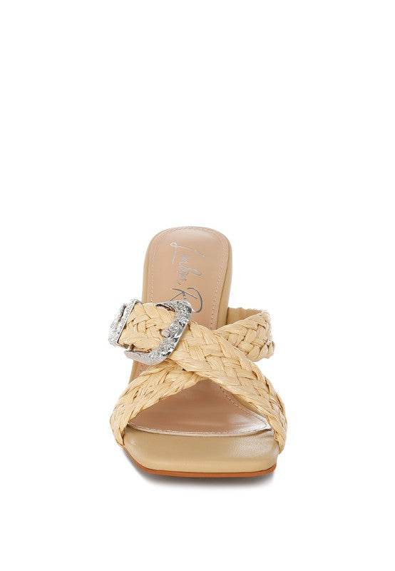 Nimaya Braided Criss-Cross Strap Sandals – Women’s High Block Heel Sandals by Rosa Apparel - Rosa Apparel