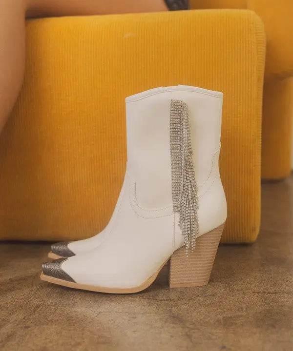 OASIS SOCIETY Kai - Rhinestone Fringe Vegan Leather Boots - Rosa Apparel
