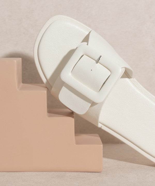 OASIS SOCIETY Daisy - Single Buckle Slide Square Toe Sandals - Rosa Apparel