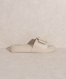 OASIS SOCIETY Daisy - Single Buckle Slide Square Toe Sandals - Rosa Apparel