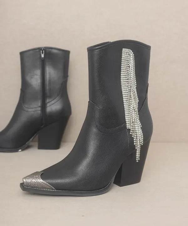 OASIS SOCIETY Kai - Rhinestone Fringe Vegan Leather Boots - Rosa Apparel