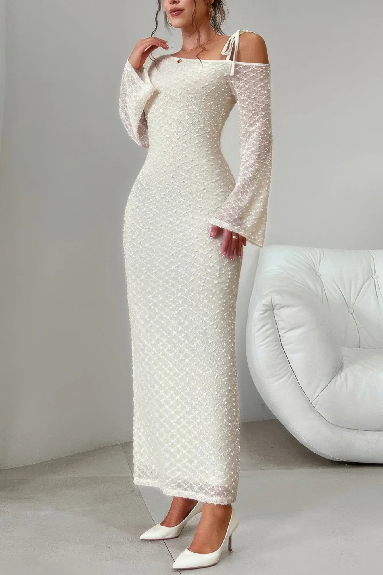 white lace off the shoulder bodycon dress Floral and White Lace Off-Shoulder Bodycon Dress by Tattemaid