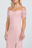 Off the shoulder lace detailed scuba crepe Cecil mermaid dress