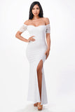Off the shoulder lace detailed scuba crepe Cecil mermaid dress