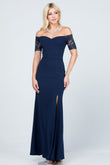 Off the shoulder lace detailed scuba crepe Cecil mermaid dress