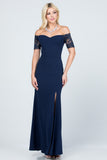 Off the shoulder lace detailed scuba crepe Cecil mermaid dress