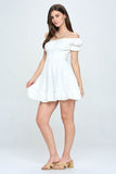 One and Only Chic Off Shoulder Ruffle Puff Sleeves Casual Fabric Mini Dress - Rosa Apparel