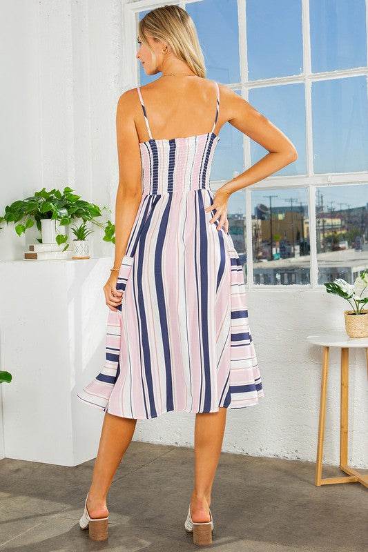 Orange Farm Cut Out Stripe Dress with Pockets - Rosa Apparel