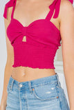 Orange Farm Cut Out Tie Shoulder Smocked Waist Top - Rosa Apparel